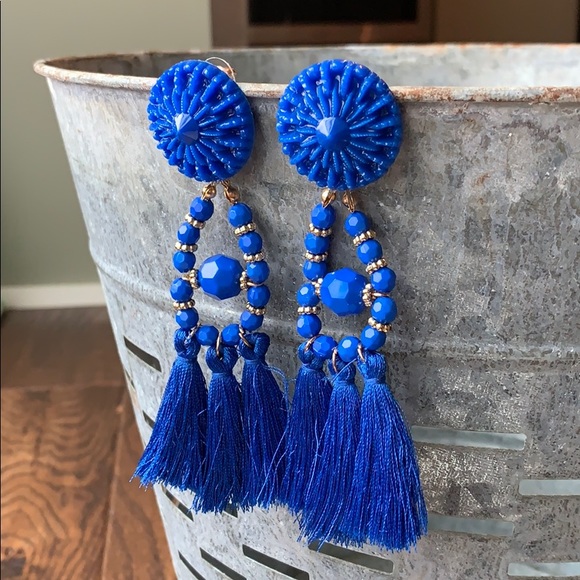 Blue Statement Earrings - Picture 3 of 6